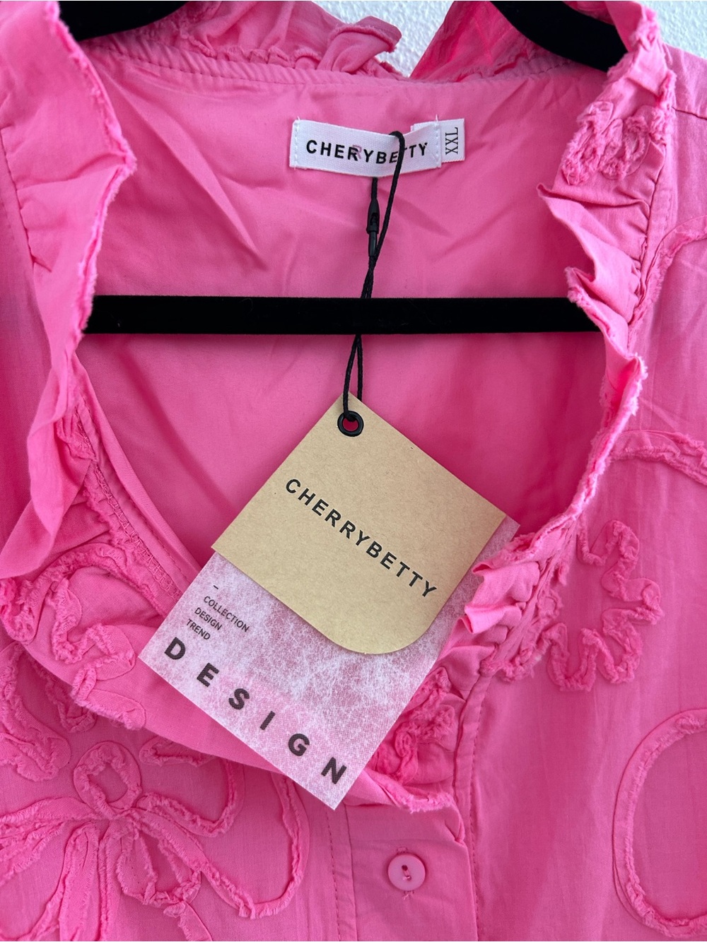 CherryBetty Pink Embroidered Ruffle-Collar Button Down Shirt - Picture 3 of 4